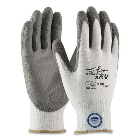 Great White 3gx Seamless Knit Dyneema Diamond Blended Gloves, Medium, White/gray | Bundle of 10 Pairs