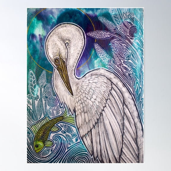 Great White Egret Poster Wall Art, Modern Wall Decor For Living Room Bedroom, 8x12 UNFRAMED