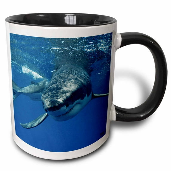 3drose, Great White Shark, 15oz Two-tone Black Mug
