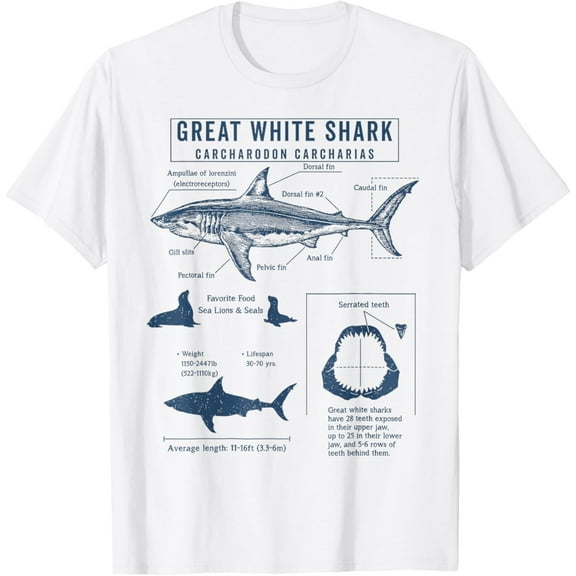 Great White Shark Anatomy Marine Biologist T-Shirt