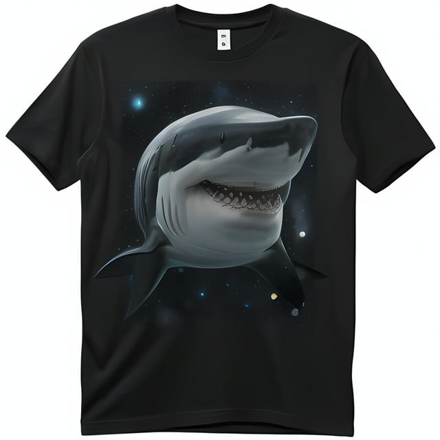 Great White Shark Art Black T-Shirt for Boys Mysterious Space Design
