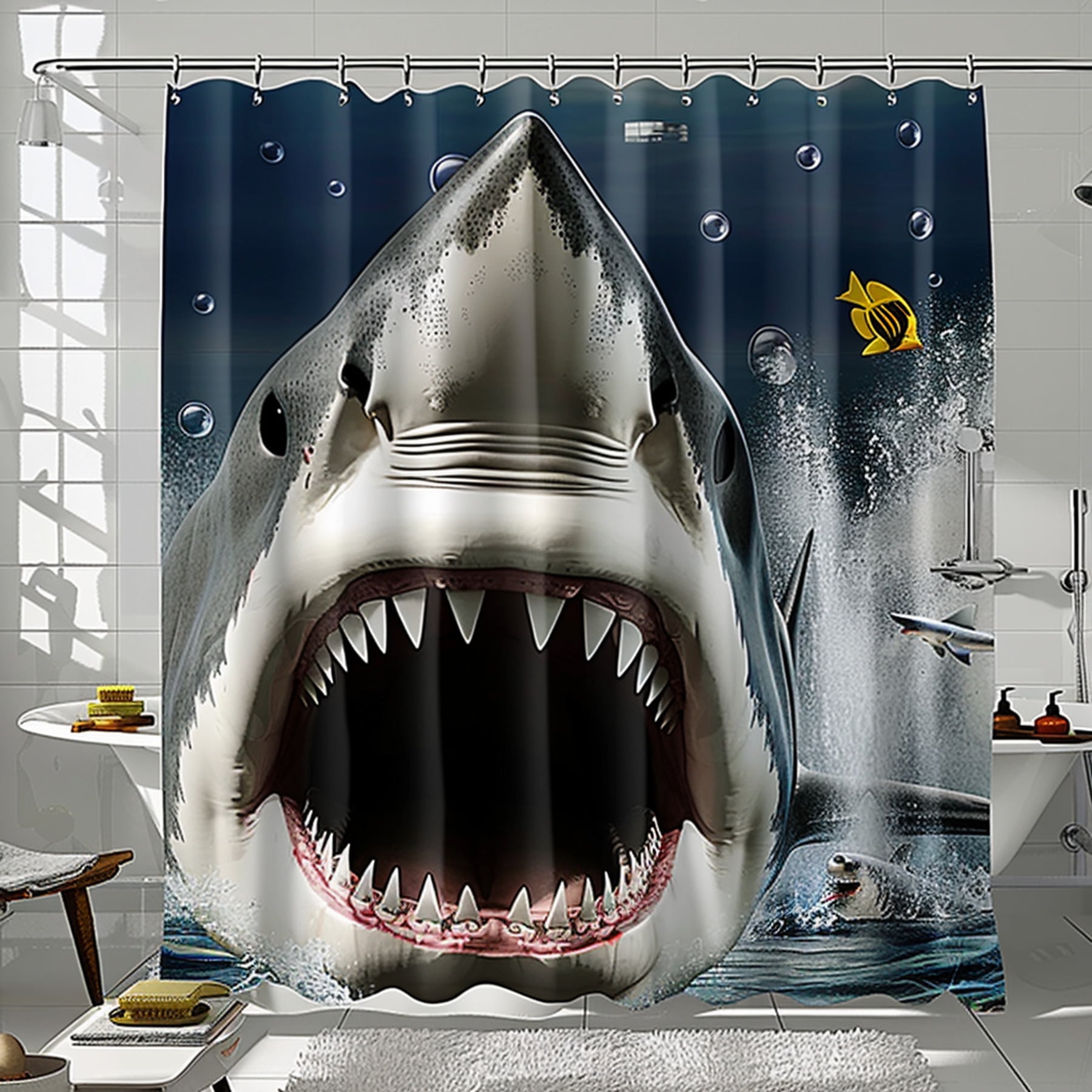 Great White Shark Bathroom Curtain Hyper Realistic Nature Photography