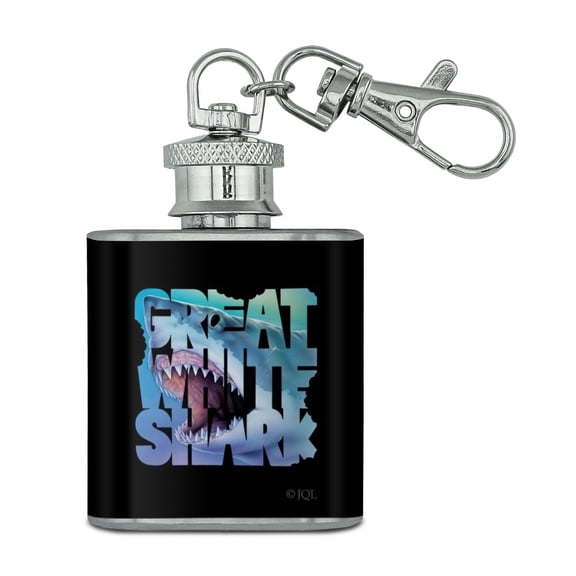 Great White Shark Bites Scuba Diving Stainless Steel 1oz Mini Flask Key Chain