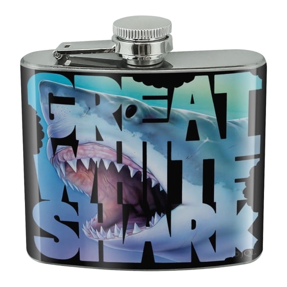 Great White Shark Bites Scuba Diving Stainless Steel 5oz Hip Drink Kidney Flask