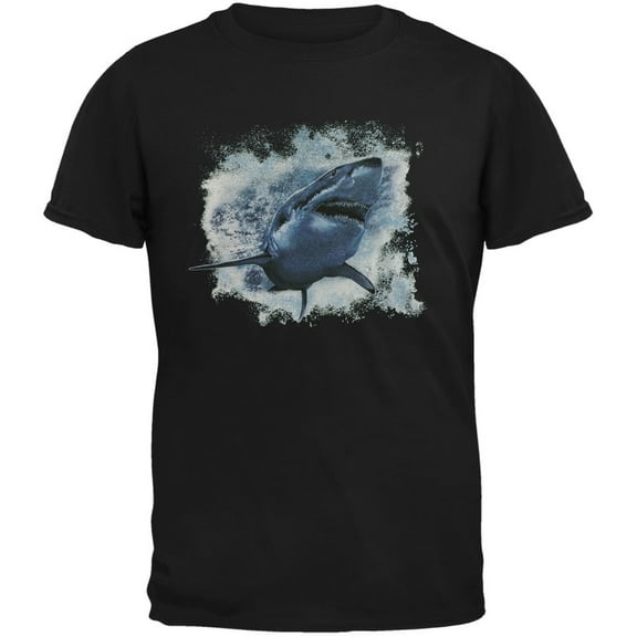 Great White Shark Black Adult T-Shirt - Large