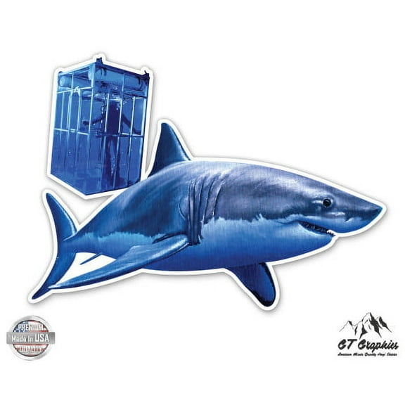 Great White Shark Cage Diving - 12" Vinyl Sticker Waterproof Decal
