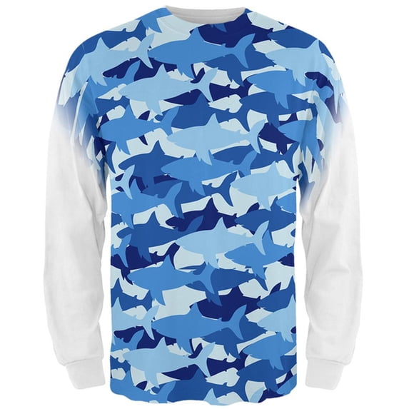 Great White Shark Camo All Over Mens Long Sleeve T Shirt Multi SM