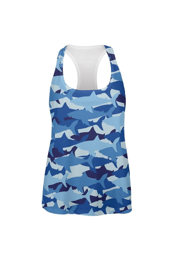 Great White Shark Camo All Over Womens Work Out Tank Top Multi SM