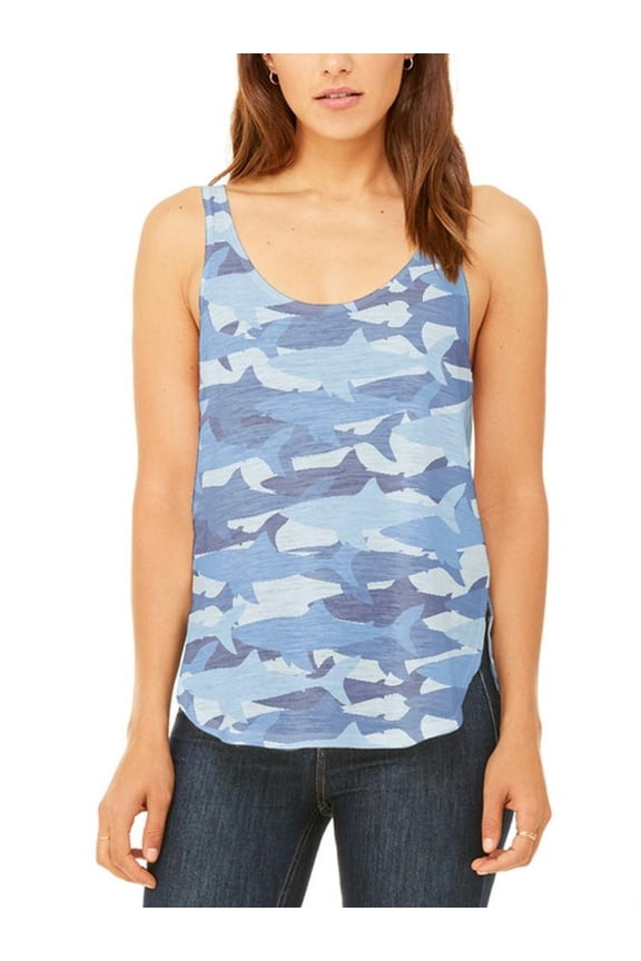 Great White Shark Camo Juniors Flowy Side Slit Tank Top Multi MD