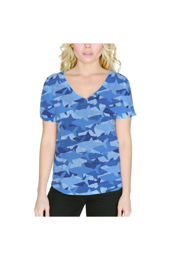Great White Shark Camo Women's Slouchy V-Neck T Shirt