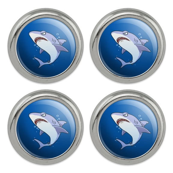 Great White Shark Cartoon in Ocean Metal Craft Sewing Novelty Buttons - Set of 4