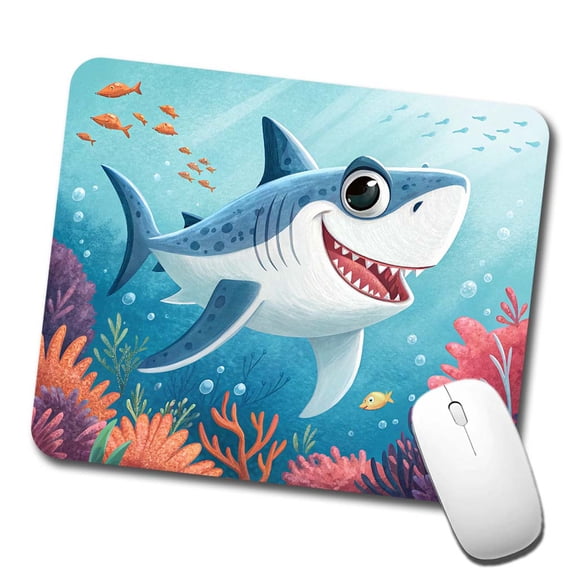 Great White Shark Children's Illustration Style Mouse Pad Low Profile Gaming Mat