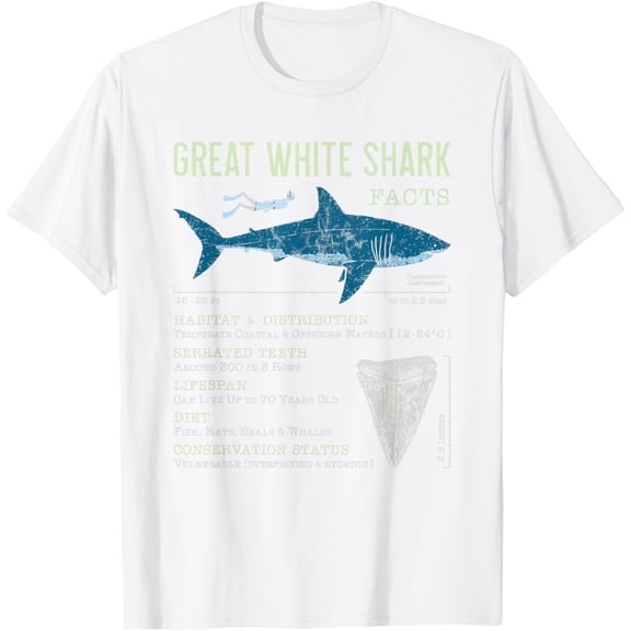 Great White Shark Facts Educational Shark Lover Sharks Tooth T-Shirt