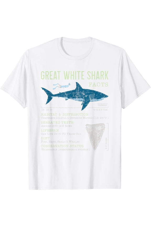 Great White Shark Facts Educational Shark Lover Sharks Tooth T-Shirt