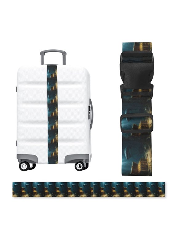 Great White Shark Guarding Treasure Art Adjustable Luggage Strap, 2-Inch Wide Heavy-Duty Suitcase Belt, Buckle Travel Bag Securing Band