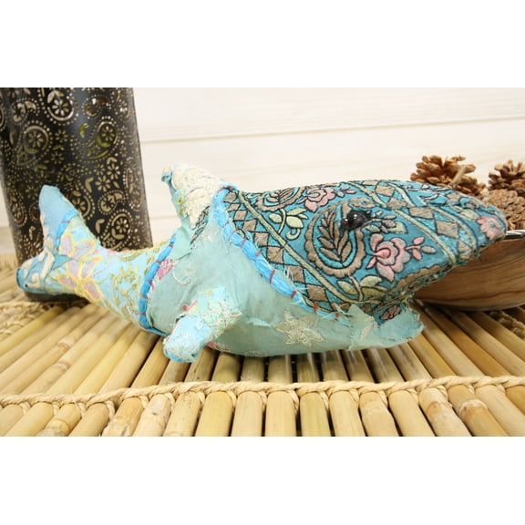Great White Shark Hand Crafted Paper Mache In Colorful Sari Fabric Figurine