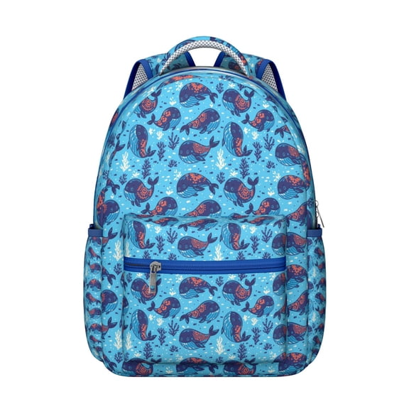 Great White Shark Illustration Student Backpack Waterproof Durable School Bag with Blue Ocean and Sea Pattern, Adjustable Straps, Breathable Foam Padding for School and Beach