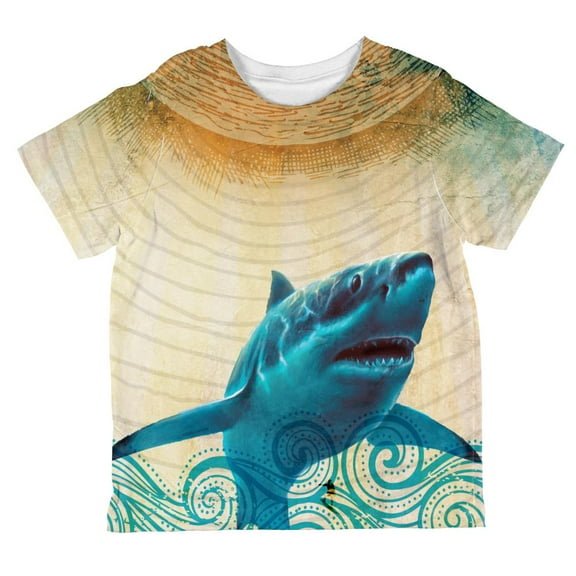 Great White Shark In Waves All Over Toddler T Shirt Multi 2T
