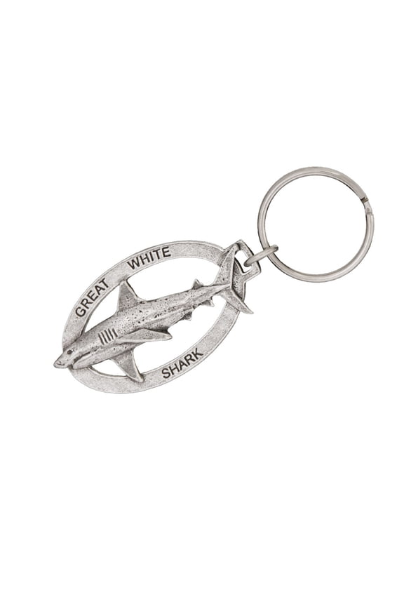Great White Shark Keychain, Shark, S112KC, Key Fob, Key Ring, Keys, Zipper Pull, Luggage Tag, Pewter, Backpack, Over 300 Keychains Designs, Handmade in the USA