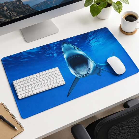 Great White Shark Large Mouse Pad Blue Fish Desk Mat