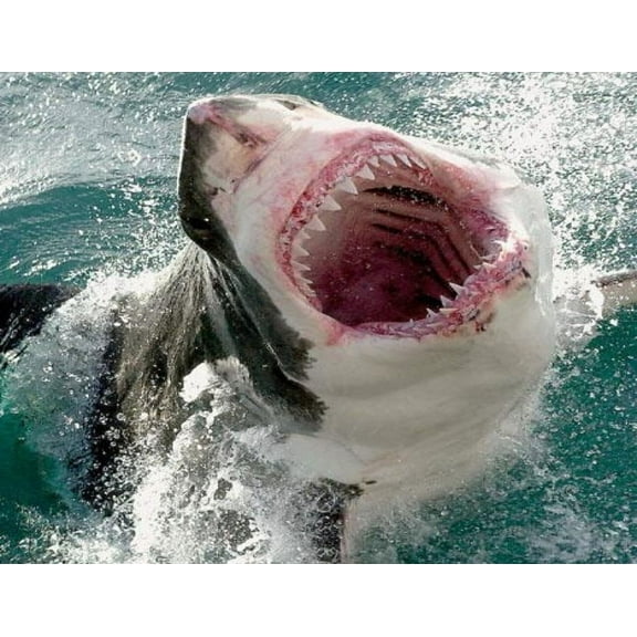 Great White Shark Mouth Open Teeth Edible Cake Topper Image ABPID00078