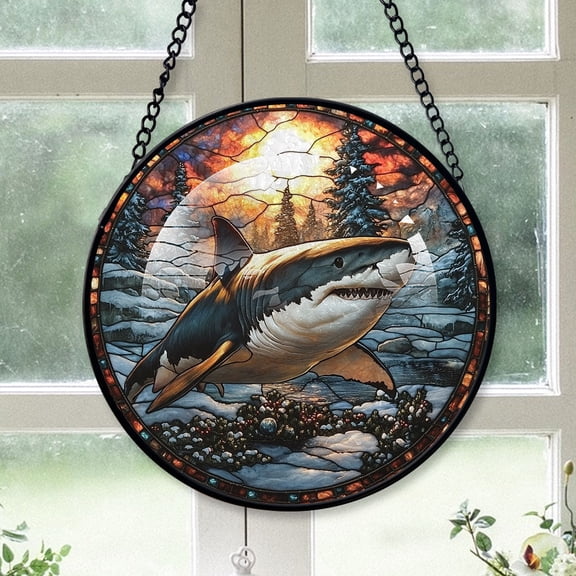 Great White Shark Ornament Christmas 2025, Great White Shark Stained Glass Hanging Window Sun Catcher for Home Decor, Unique Christmas