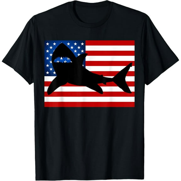 Great White Shark Patriotic USA Flag - Shark T-Shirt
