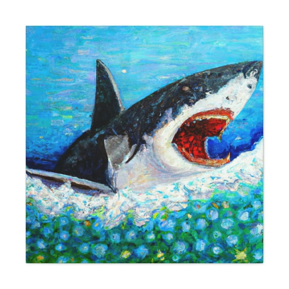 Great White Shark Pointillism - Canvas