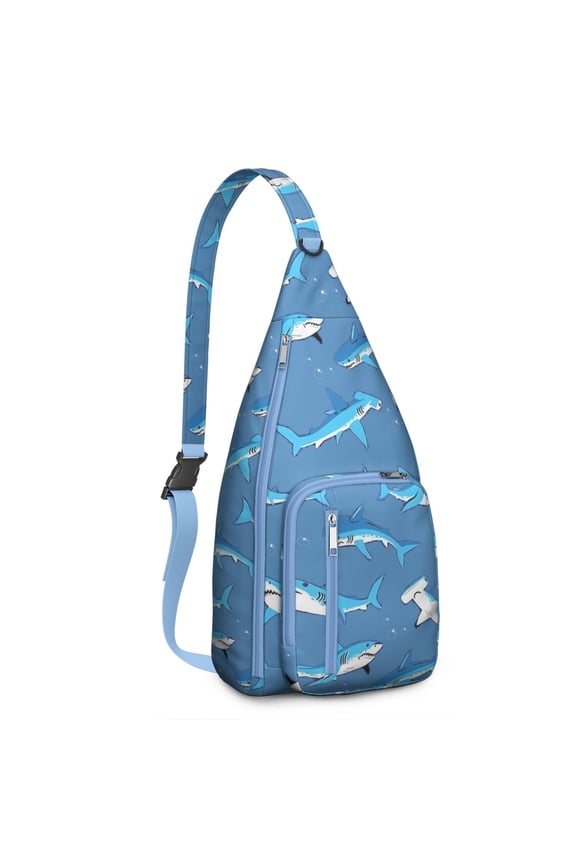 Great White Shark Print Sling Bag - Fierce Ocean Predator Design Crossbody Backpack, Water-Resistant Marine Life Shoulder Pack (Nautical Theme)