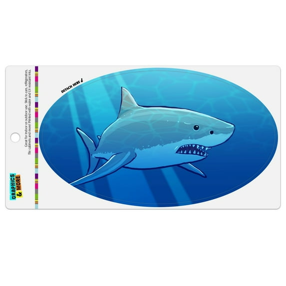 Great White Shark Realistic Automotive Car Refrigerator Locker Vinyl Euro Oval Magnet