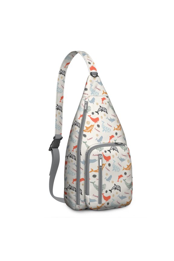 Great White Shark Sling Backpack - Funny Cartoon Shark Face Print, Multi-Functional Pack for Cycling & Daily Commute