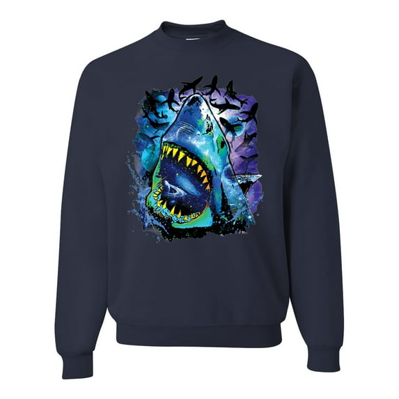 Great White Shark Species in Ocean | Mens Fishing Crewneck Graphic Sweatshirt, Navy, Medium