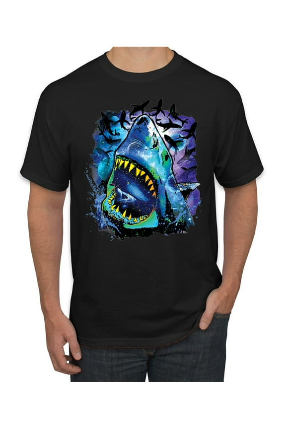 Great White Shark Species in Ocean | Mens Fishing Graphic T-Shirt, Black, Small