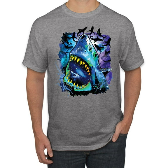 Great White Shark Species in Ocean | Mens Fishing Graphic T-Shirt, Heather Grey, Small