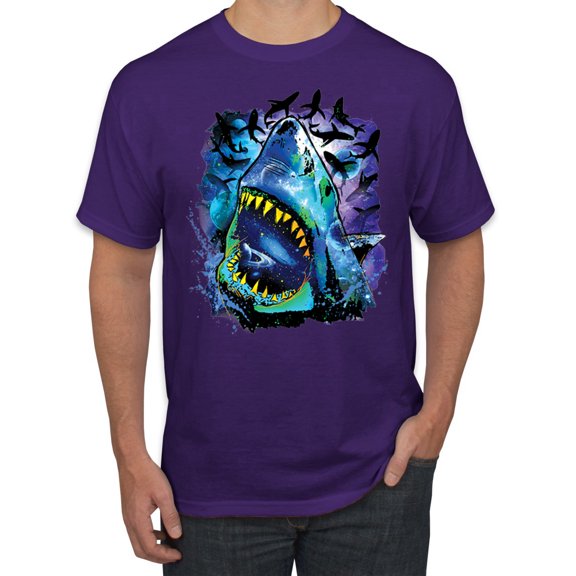Great White Shark Species in Ocean | Mens Fishing Graphic T-Shirt, Purple, Large