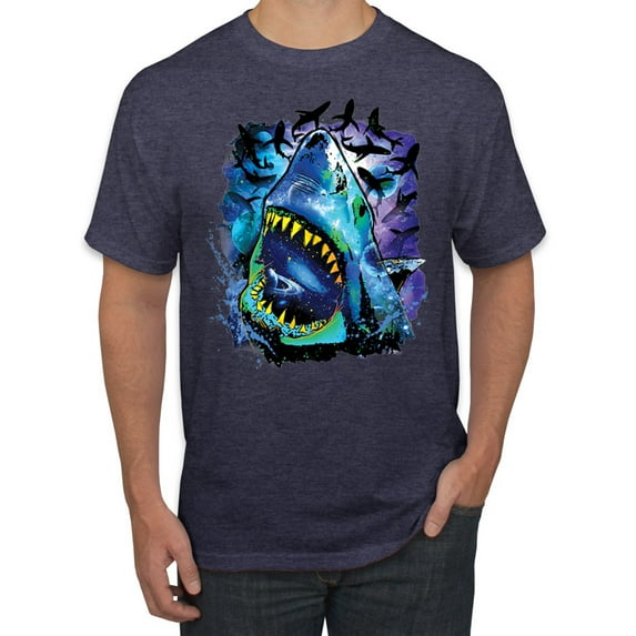 Great White Shark Species in Ocean | Mens Fishing Graphic T-Shirt, Vintage Heather Navy, 2XL
