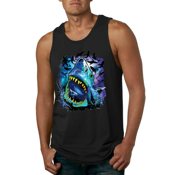 Great White Shark Species in Ocean | Mens Fishing Graphic Tank Top, Black, 2XL