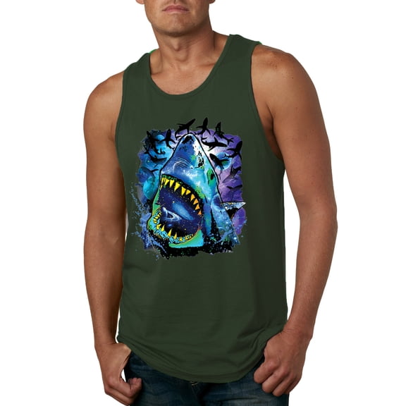 Great White Shark Species in Ocean | Mens Fishing Graphic Tank Top, Forest Green, Small
