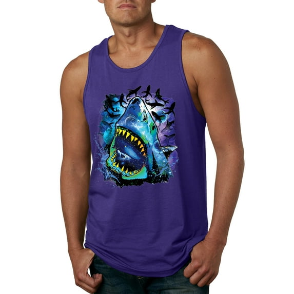 Great White Shark Species in Ocean | Mens Fishing Graphic Tank Top, Purple, 3XL