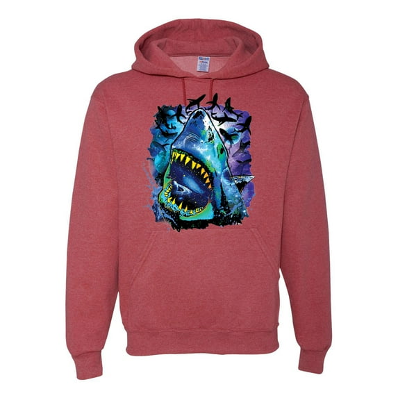 Great White Shark Species in Ocean | Mens Fishing Hooded Sweatshirt Graphic Hoodie, Vintage Heather Red, 2XL