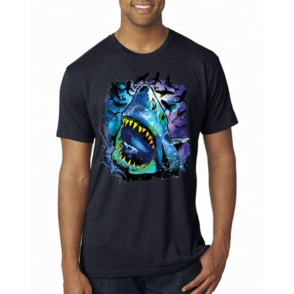 Great White Shark Species in Ocean | Mens Fishing Premium Tri Blend T-Shirt, Vintage Navy, Small