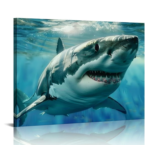 Great White Shark Wall Decor for Bedroom Modern Canvas Prints Home Art Decor Ready to Hang 16x12in