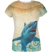Great White Shark in Waves All Over Womens T Shirt Multi SM