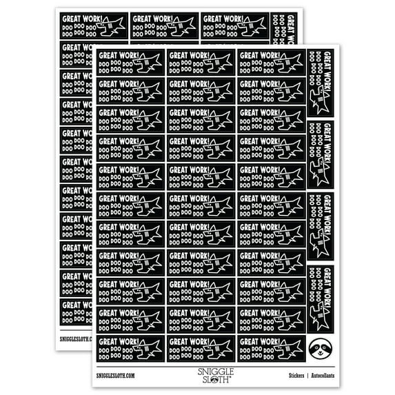 Great Work Doo Doo Doo Shark Teacher Student School Sticker Set - Black - Gloss Finish - 1.5" Small