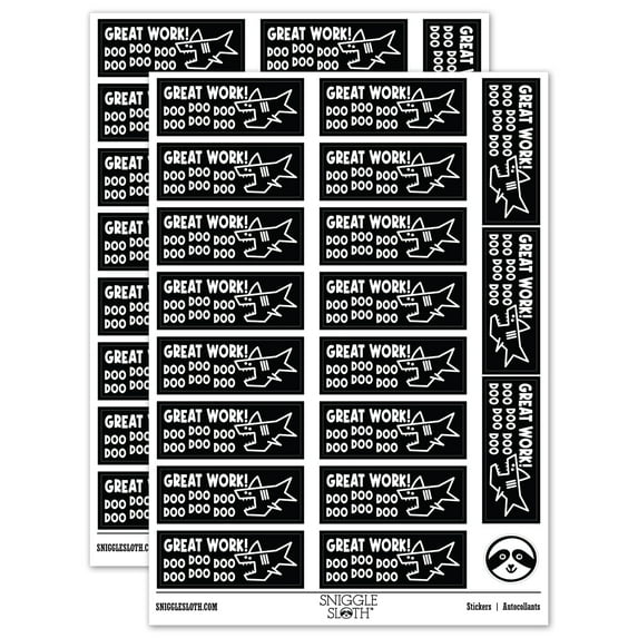 Great Work Doo Doo Doo Shark Teacher Student School Sticker Set - Black - Matte Finish - 2.00" Large