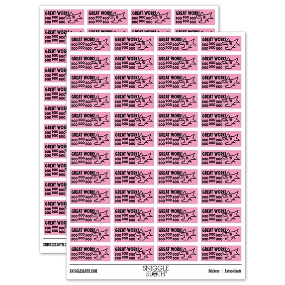 Great Work Doo Doo Doo Shark Teacher Student School Sticker Set - Light Pink - Gloss Finish - 1.25" Mini