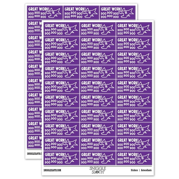 Great Work Doo Doo Doo Shark Teacher Student School Sticker Set - Purple - Gloss Finish - 1.75" Medium