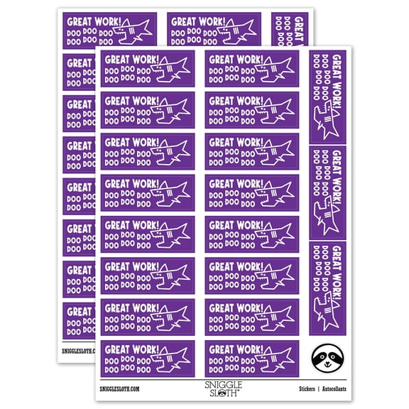 Great Work Doo Doo Doo Shark Teacher Student School Sticker Set - Purple - Gloss Finish - 2.00" Large