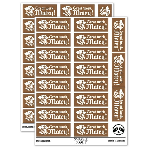Great Work Matey Pirate Parrot Teacher Student School Sticker Set - Brown - Gloss Finish - 2.00" Large