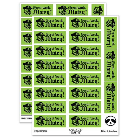 Great Work Matey Pirate Parrot Teacher Student School Sticker Set ...